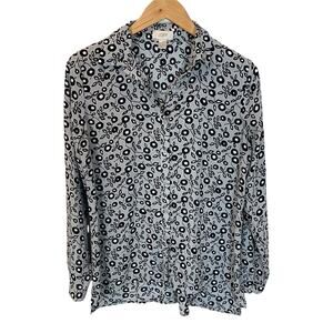 Ann Taylor Loft Grey Black Mod Floral Button Down Top Blouse S Small